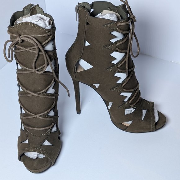 Shoes - Military Green Peep-Toe Heels